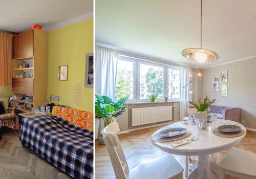 Metamorfoza salonu – odnowiony parkiet, tapeta z włókna szklanego i malowanie ścian.